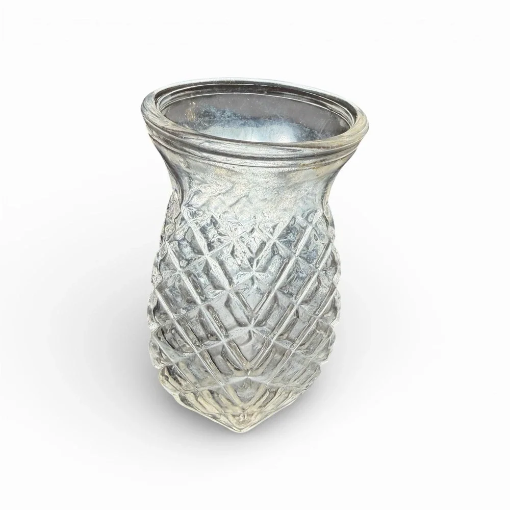 Vintage Mercury Glass Pineapple Vase‎ Silver Textured Diamond Pattern Decor
